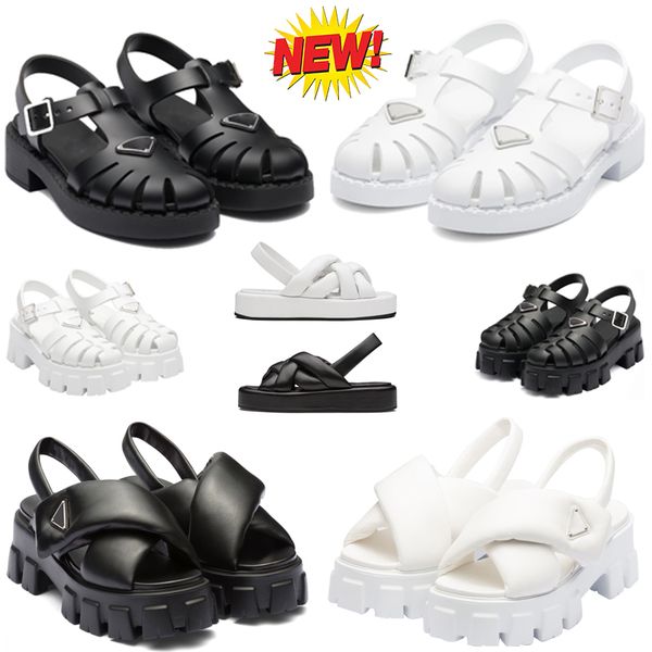 

foam rubber sandals thick sole upper with metal buckle thick bottom platform designer factory footwear retro beach loafers round toe sandas, Black