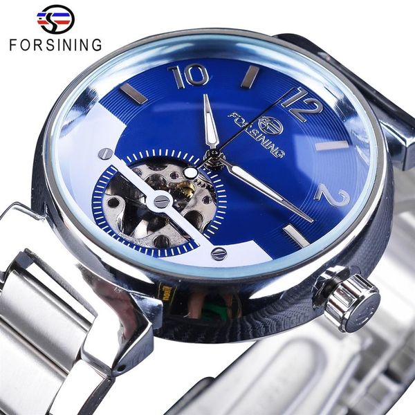 

forsining blue ocean dial retro fashion half skeleton design mens transparent skeleton brand luxury automatic wrist watches2906, Slivery;brown