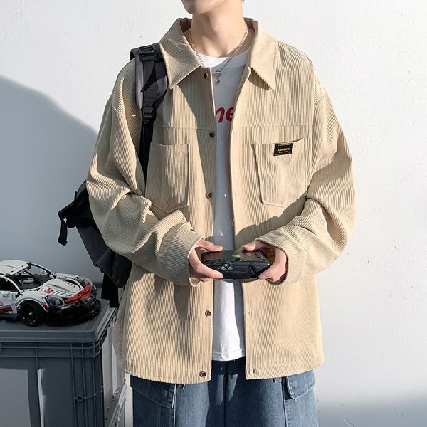 

men's casual shirts art style corduroy long sleeve autumn korean woman fashion oversize coat quality clothing 2023 230420, White;black