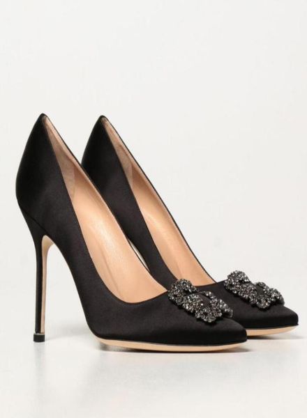 

luxury summer hangisi women dress pumps shoes shiny satin crystal jewel buckle high stiletto heels perfect party wedding brida8441806, Black