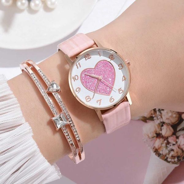 

wristwatches cute women bracelet watch fashion leather strap ladies watch heart-shaped dial exquisite clock gift w0420, Slivery;brown
