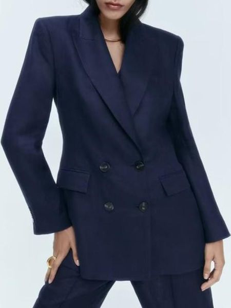 

pants kumsvag 2022 autumn women linen blazers coats suit casual solid double breasted female elegant ol blazer outerwear clothing, White