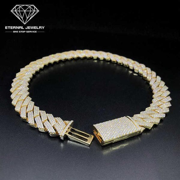 

factory custom men hip hop iced out 18inch solid s925 10k 14k 18k gold yellow 10mm moissanite diamond cuban chain link necklace243z, Silver