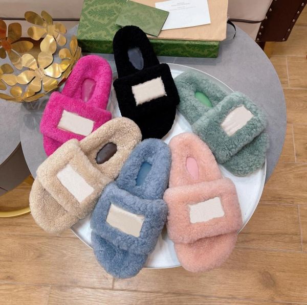 

double g x nf jointly name slipper women furry slippers fluffy fur wool plush slipper luxury designer flat shoes warm indoor flip 4343931, Black