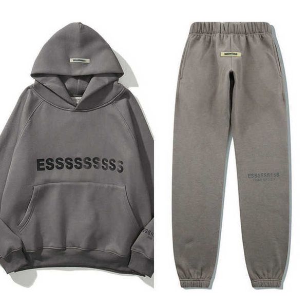 

men's fashion luxury sweatshirts essentials tracksuits letter hoodies men women ess sportswear hooded pant coat sweater pullover coupl, Gray