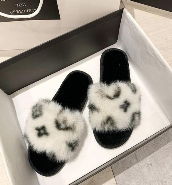 

cotton slippers 2021 autumn and winter new korean version of the net red printing word flat bottom casual hairy slippers women 9224590925, Black
