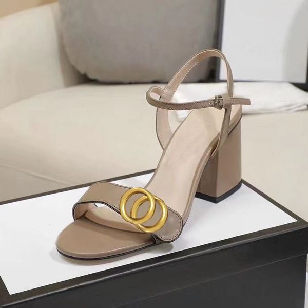 

2023-3 high heel sandals designer womens leather mid heels women horsebit sandal ankle buckle rubber sole mules heeled high summer beach lux, Black