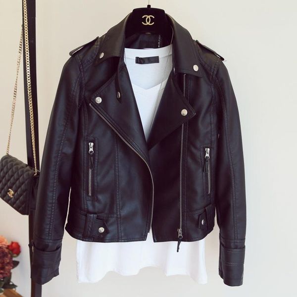 

jackets goohojio 2020 new basic zipper moto biker jackets autumn classic coat plus size outerwear ladies pu faux leather jacket women, Black;brown