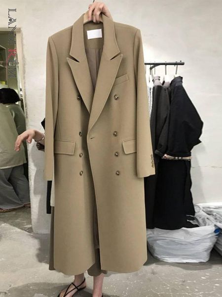 

pants lanmrem long blazers women notched double breasted solid color female high end loose coats 2022 autumn fashion clothes 2r3856, White