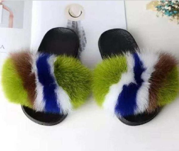 

summer women raccoon fur slippers ladies plush slides female furry sandals fluffy house shoes girl039s cute flip flops large si4259541, Black