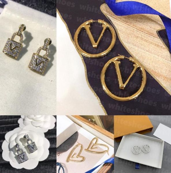 

designer hoop earring stud women luxury letter earrings eardrop fashion crystal rhinestone earring studs3406025, Golden;silver