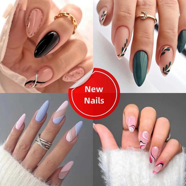 

false nails 24pcs ballerina press on nail tips oval head false nails almond artificial fake nails with glue full cover press manicure tools, Red;gold
