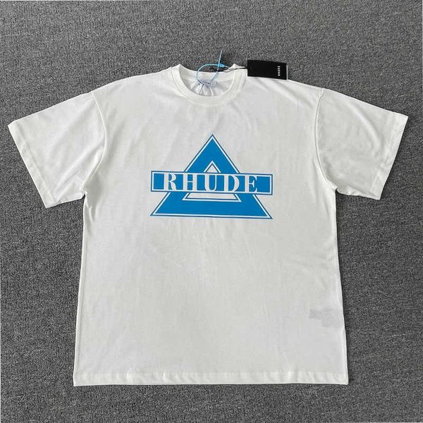 

designer clothing tees hip hop tshirts rhude american triangle slogan printed trendy brand streetwear sportswear, White;black