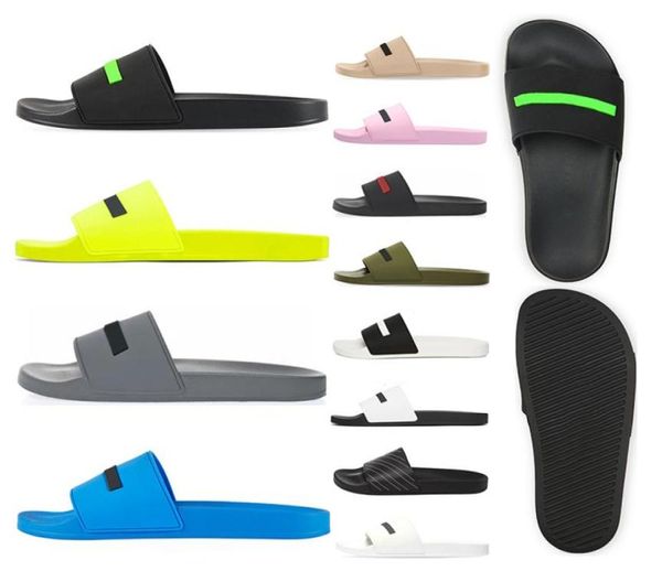 

luxurys designers pool slides slippers men women black fluo green rubber beige white yellow pink flat beach sports sneakers fashio2447579