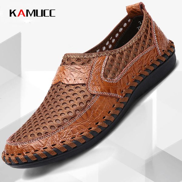 

sandals mens casual shoes men leather loafers flat handmade outdoor breathable moccasins designer comfortable sneakers size 3850 230419, Black