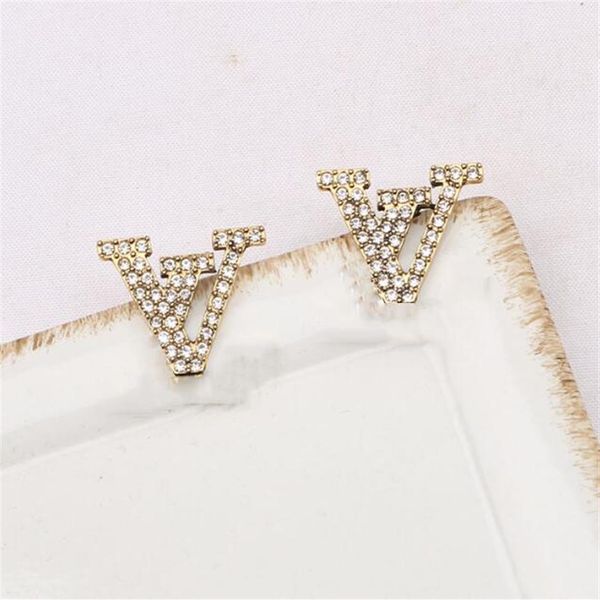 

20style mixed 18k gold plated designers v letters stud geometric famous women 925 silver crystal rhinestone earring wedding party 199o, Golden;silver