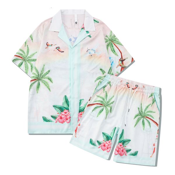

men's tracksuits 2023 casablanca beach coconut tree gradient men women short set t shrt hawaii style suit hip hop shirt shorts couple 2, Gray