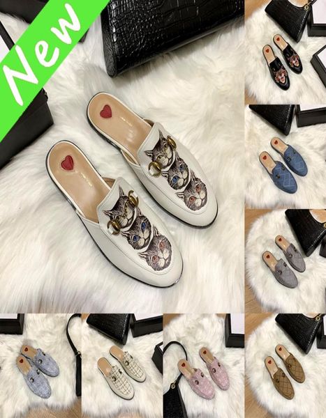 

designer women slipper fashion sandals with box princetown leather horsebit slide mult flat slippers white black cats tiger flower5802956