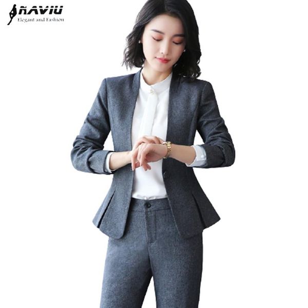 

pants naviu fashion women pants suit new professional formal long sleeve slim blazer and trousers office ladies work wear, White