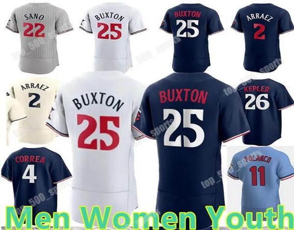

2023 custom byron buxton jersey luis arraez jose miranda carlos correa max kepler gary sanchez gio urshela nick gordon jorge polanco miguel, Blue;black