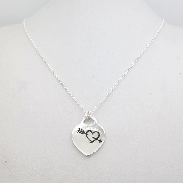 

100% silver heart necklace womens 19mm love tag vintage return t couples key rose flower lightn symbol engraved logo jewelry on neck valenti