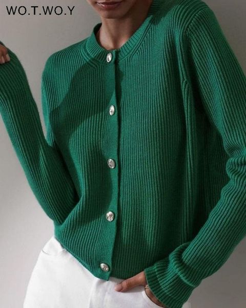

sweaters wotwoy autumn winter knitted cardigans women casual slim fit single breasted sweater female green soft knitwear mujer 2022, White;black
