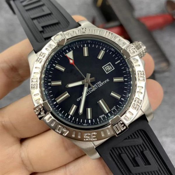 

right hand watches men avenger 43mm black dial automatic mechaincal movement watch rubber strap floding clasp mens sports style 90273a, Slivery;brown