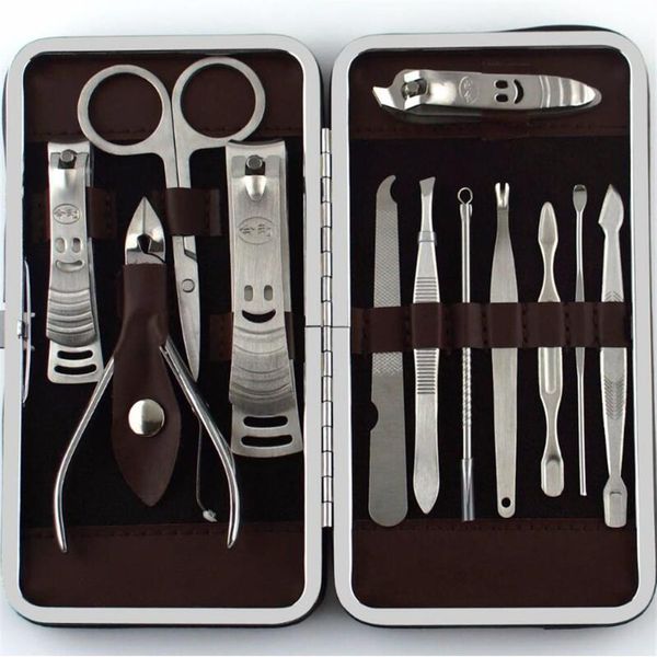 

12pcs manicure set pedicure scissor tweezer knife ear pick utility nail clipper kit stainless steel nail care tool set new288j