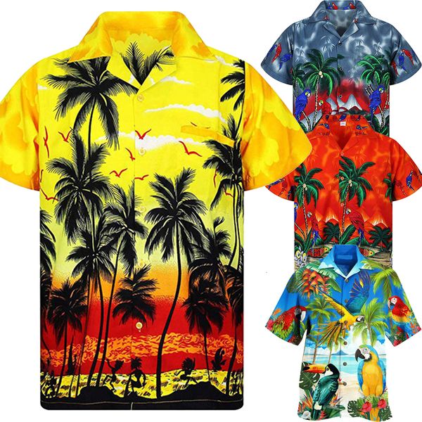 

men's casual shirts summer hawaii digital 3d printed short sleeved clothing lapel shirt 230420, White;black