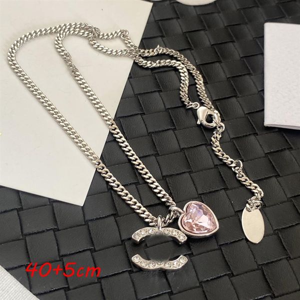 

womens copper designer brand letter pendant necklaces chains luxury heart crystal collar chain geometric 18k gold plated sweater n295z, Silver