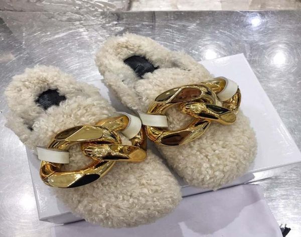 

autumn and winter lamb wool chain rubber womens platform slippers luxury brand designer ja sandals loafers outdoo rhalloween shoes2584895, Black