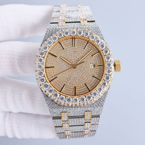 

handmade diamonds watch mens automatic mechanical 42mm with diamond-studded 904l sapphire women wristwatches montre luxe, Slivery;golden
