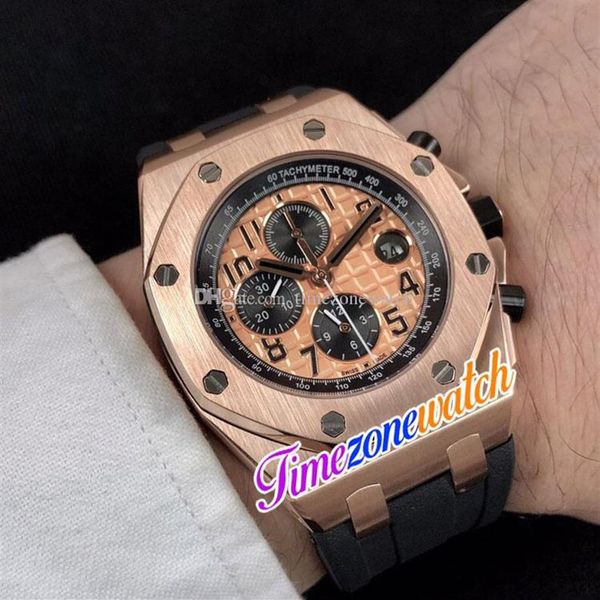 

42mm gold texture dial automatic mens watch rosegold case black subdial black rubber strap no chronograph watches t210l, Slivery;brown
