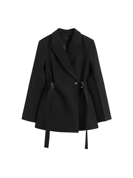 

pants blazer jackets for women long sleeve loose fit bandage women's black blazer vintage oversize coat fashion ladies outerwear, White