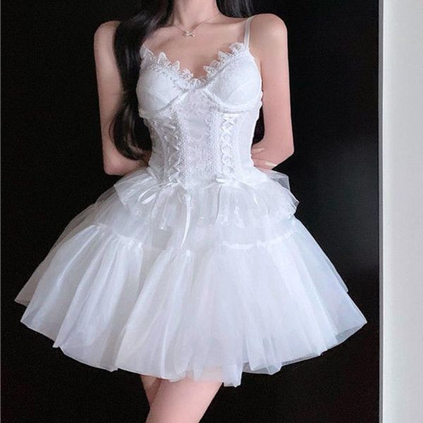 

dress houzhou dress sets two piece set women lace white slim bandage camis crop summer party cute mesh fluffy tutu skirt