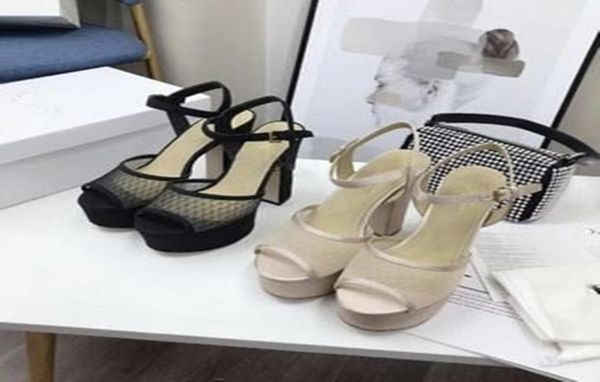

sandal high heeleds lady fashion black nude open toe adjustable lace mesh leather large sole thick heeled womens sandals4212815