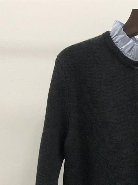 

sweaters 2022 autumn women letter embroidery sweater black ruffled collar single breasted short cardigan with pocket for female, White;black