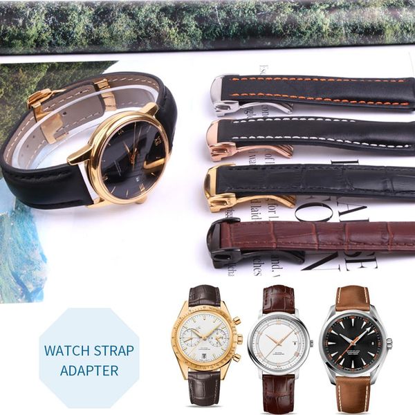 

19mm 20mm 22mm watch strap bands man blue black genuine calf leather watchbands bracelet clasp buckle for omega 300m planet-ocean 239n, Black;brown
