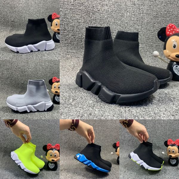 

2023 speed stretch knit kids mid sports sock shoes originals speed high antiskid rubber built-in zoom kid trainer sneakers, Black
