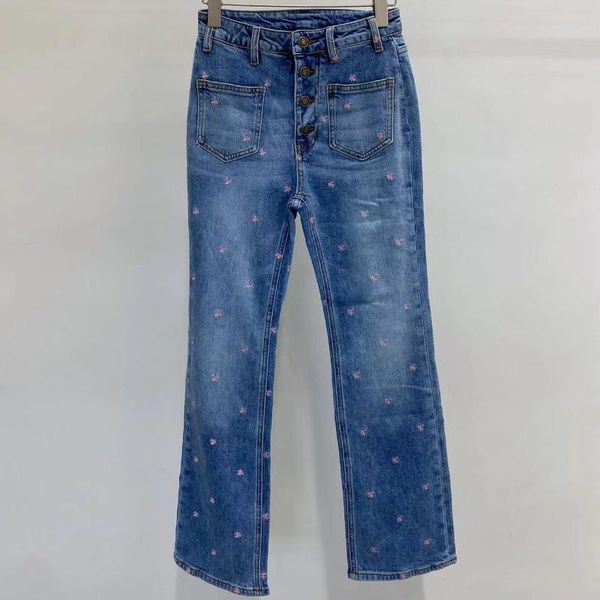 

jeans woman high waist embroidered jeans fashion casual woman long pants, Blue