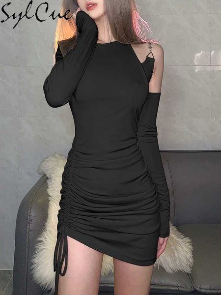 

party dresses mature femininity steady commute wild charm intellectual simple generous folds slim stitching long-sleeved buttocks dress 2303, White;black