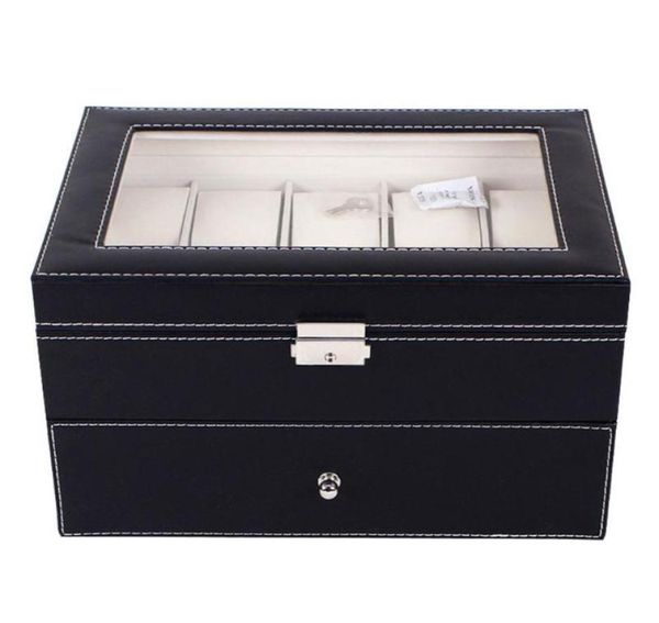 

20 grids pu leather watch box case professional holder organizer for clock watches jewelry storage boxes case display4841912, Black;blue