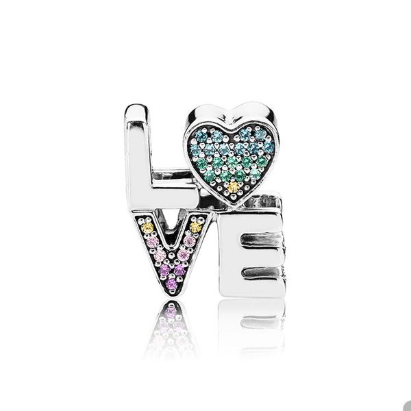 

rainbow pave love hearts charm 925 sterling silver for pandora snake chain bracelet making accessories womens bangle jewelry findings charms, Bronze;silver