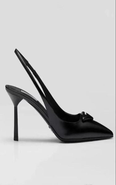 

elegant summer triangle brushed leather sandals shoes for women slingback pumps luxury footwear women high heels party wedding dre3053617, Black