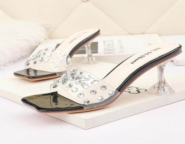 

slippers no55 shoes big size 3542 women modern rivet design highheeled sandals ladys transparent party slides 20224426426, Black