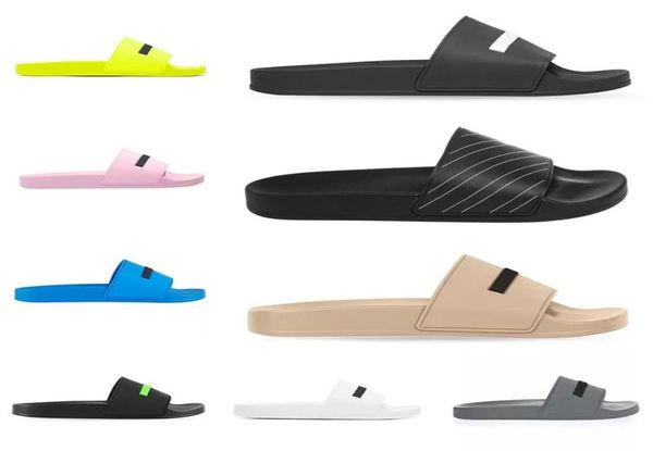 

designer men women slippers summer pool slides black fluo green white cool grey beige blue pink yellow mens rubber sandals paris s8787732