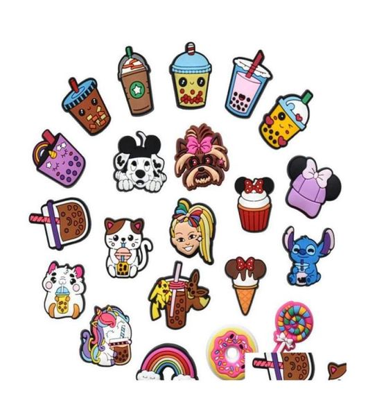 

shoe parts accessories charms whole milk tea series cartoon croc pvc decoration buckle soft rubber clog fast ship drop deliver4265864, White;pink