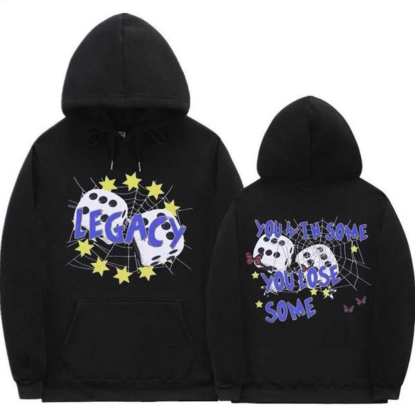 

sp5der angel number double sided print hoodies spring autumn men women 1 1 spider web pattern sweatshirts, Black