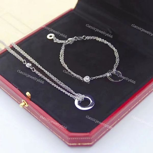

fashion classic designer bracelet necklace set love luxury pendant necklace 18k gold jewelry girl holiday gift 316 stainless steel band box, Silver