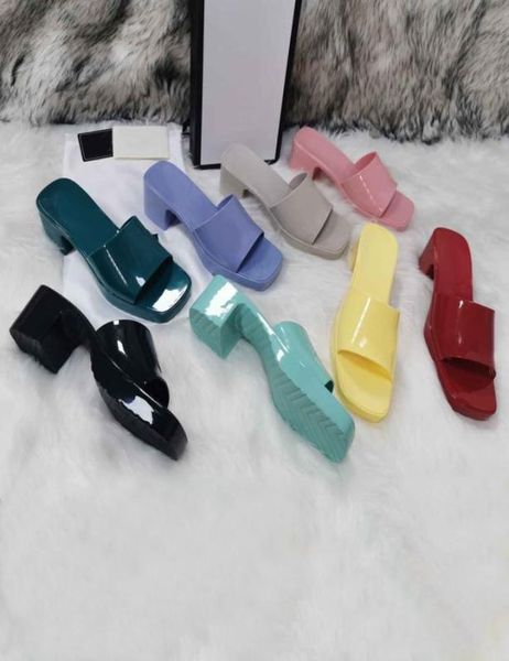 

cool color thick heeled sandals summer women039s embossed letter logo decorative sandals environment friendly adhesive material9291181, Black